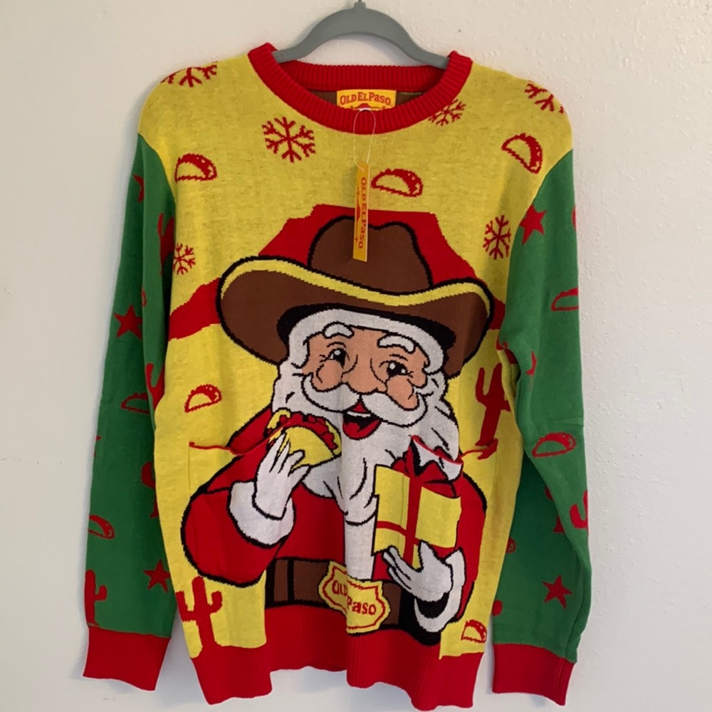 Old El Paso Santa Eating Tacos Christmas Sweater Southwest Cactus Size XL NWT